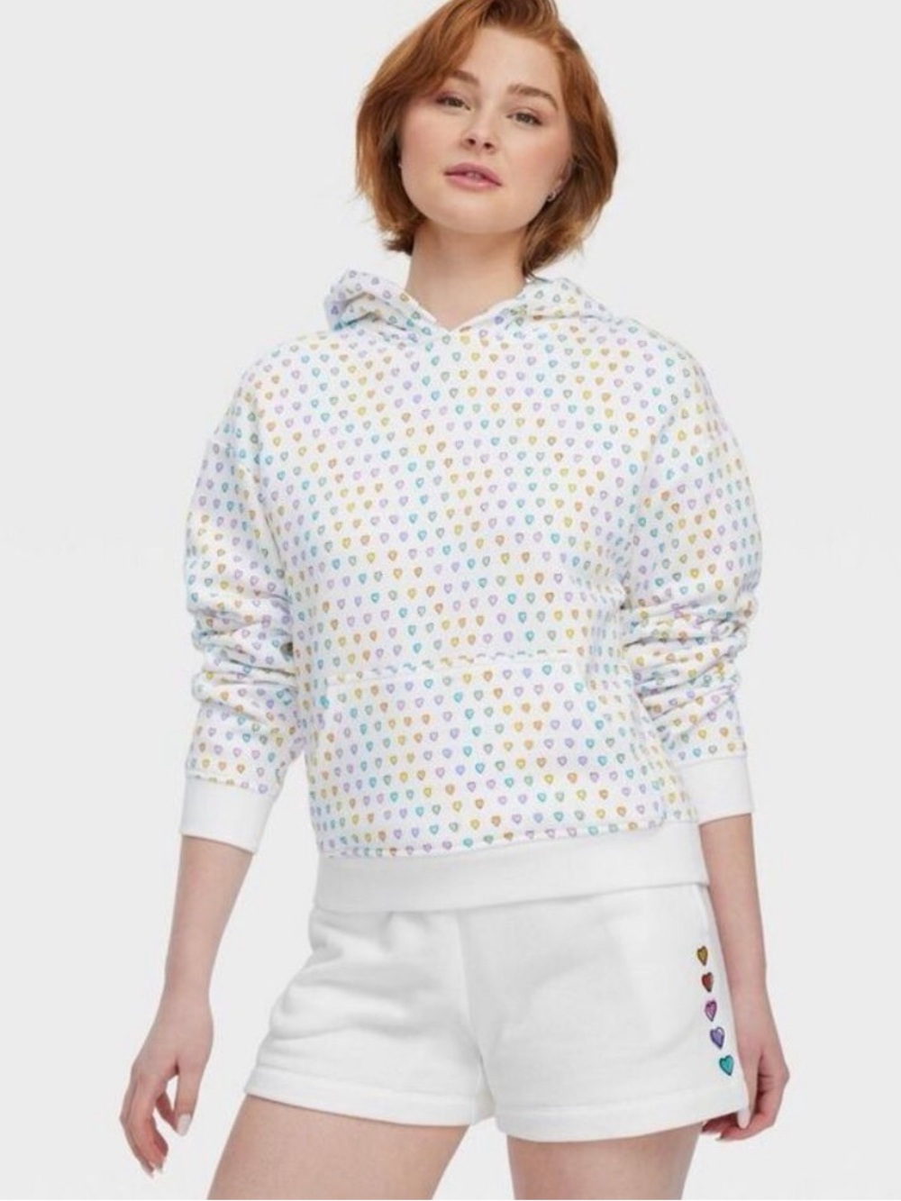 Roller Rabbit White Hoodie with Pastel Multicolor Hearts